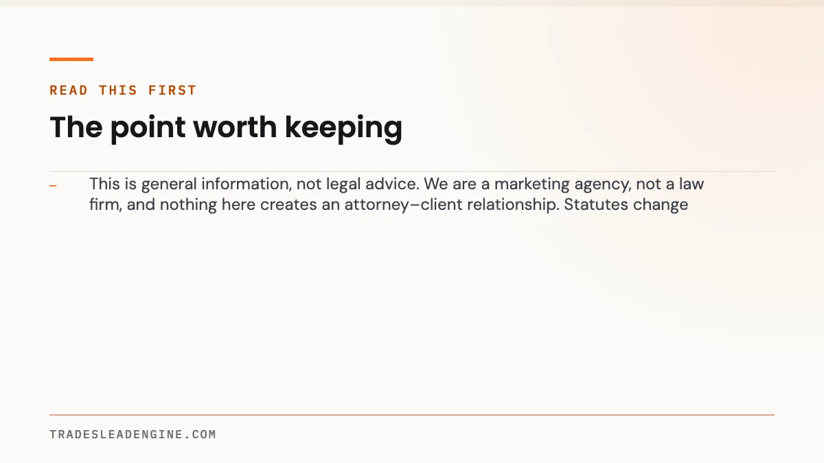 Is It Legal to Run an AI Phone Agent and Record Calls in Texas? 3 Key point on ai phone agent: Read this first — This is general information, not legal advice. We are a marketing agency, not a law firm, and nothing here creates an attorney–client relationship. Statutes cha