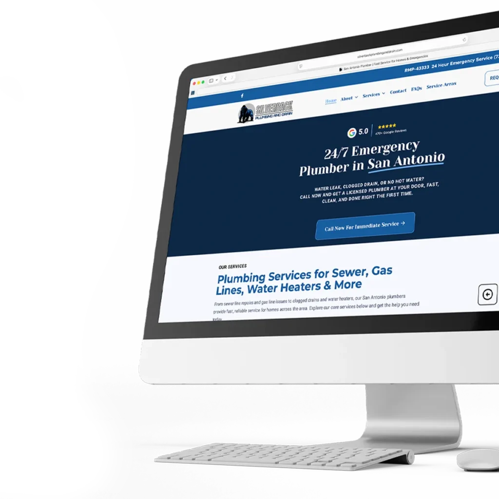 Plumber SEO case study: Silverback Plumbing and Drain website on desktop