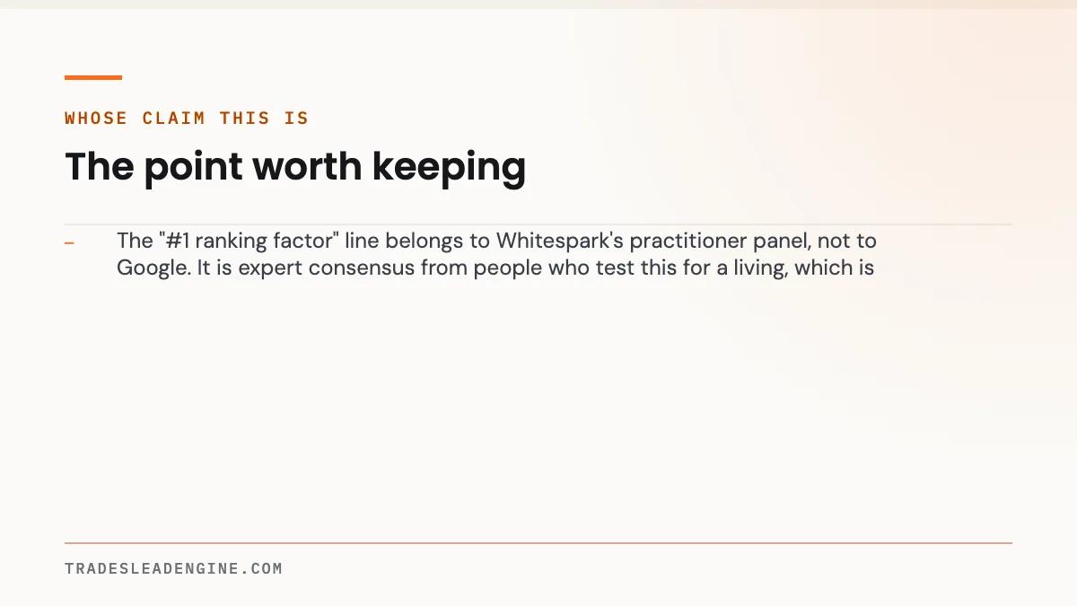 Do Google Business Profile Categories Actually Affect Your Ranking? 3 Key point on google business profile categories: Whose claim this is — The "#1 ranking factor" line belongs to Whitespark's practitioner panel, not to Google. It is expert consensus from people who test this for a living, which is