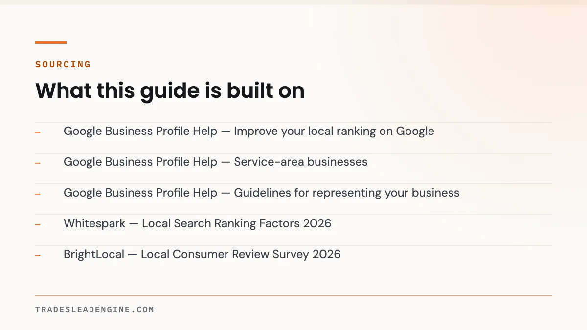 Why You Don't Show Up on Google Maps in Every City You Serve 5 Primary sources used for this guide on google maps: Google Business Profile Help — Improve your local ranking on Google; Google Business Profile Help — Service-area businesses; Google Business Profile Help — Guidelines for representing your business; Whitespark — Local Search Ranking Factors 2026; BrightLocal — Local Consumer Review Survey 2026