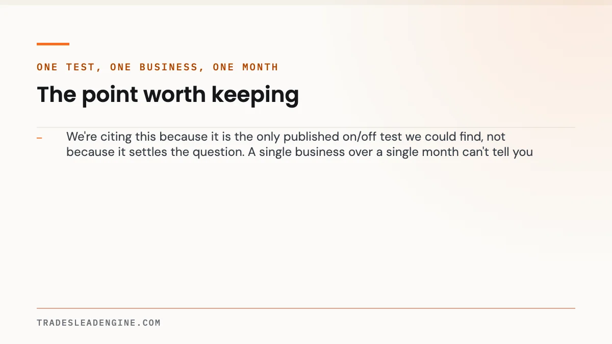 Can I Hide My Address on Google Business Profile? Service-Area Rules for Contractors 3 Key point on business profile: One test, one business, one month — We're citing this because it is the only published on/off test we could find, not because it settles the question. A single business over a single month can't t