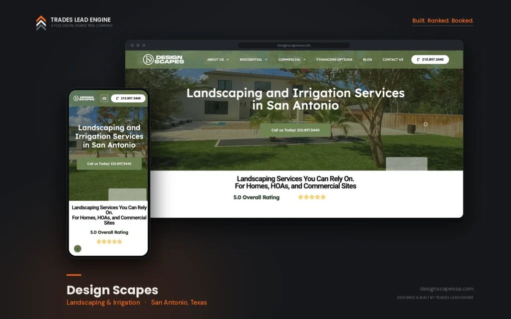 Landscaping SEO case study: Design Scapes website on desktop and mobile