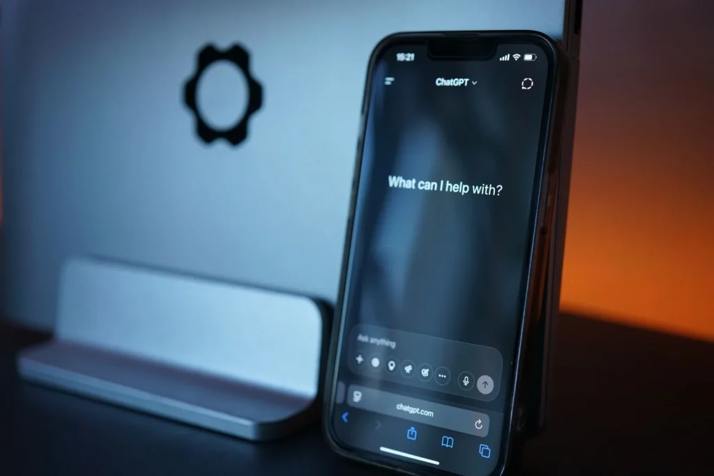 AI search optimization for contractors: smartphone showing an AI chat assistant