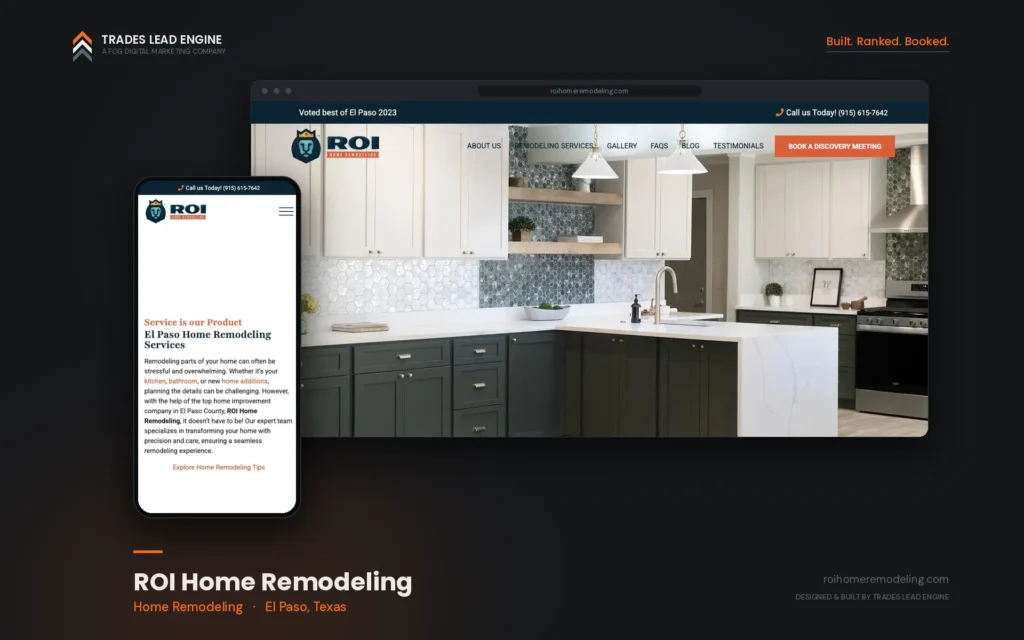 ROI Home Remodeling website shown on desktop and mobile, home remodeling company in El Paso, Texas